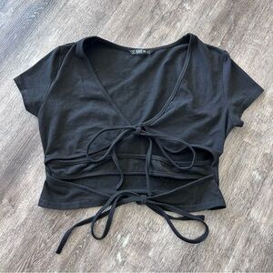 Size XS SHEIN Black Tie front Crop Top